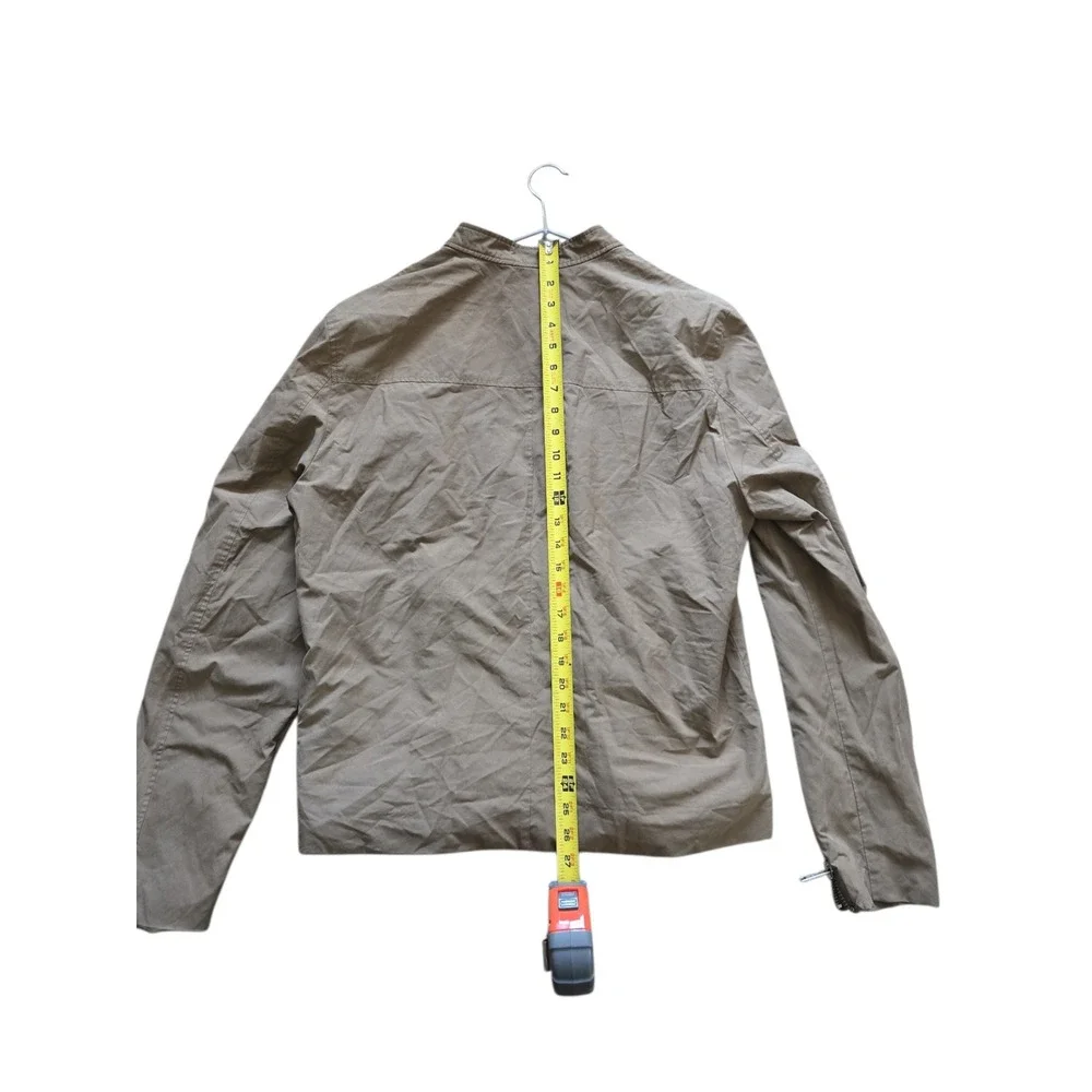 AllSaints Mens Tan Khaki Racer Bomber Jacket XL Embroidered Logo Zip Cuffs - Picture 9 of 16